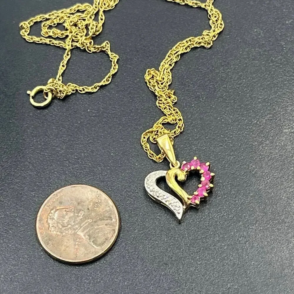Ross Simon RSE 925‎ Ruby Diamond Sterling Silver Vermeil Heart Pendant Necklace